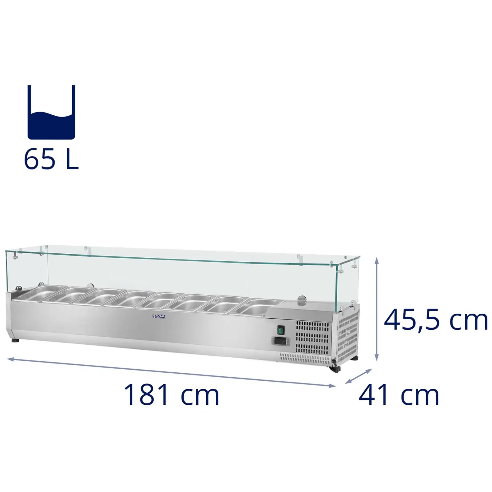 Kühlaufsatzvitrine - 180 x 39 cm - Glasabdeckung