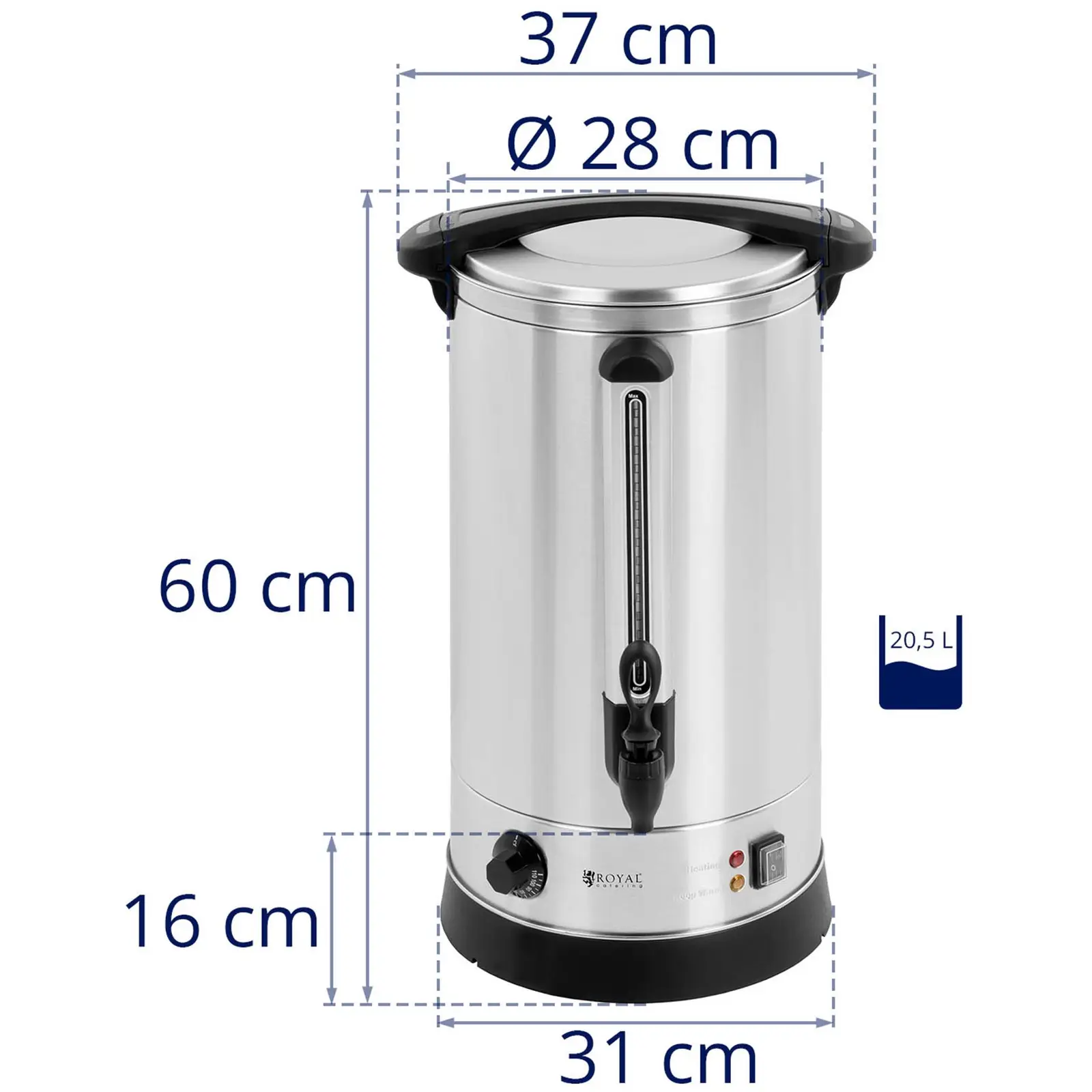 Heißwasserspender - 20,5L - Wasserkocher - doppelwandig - Edelstahl	