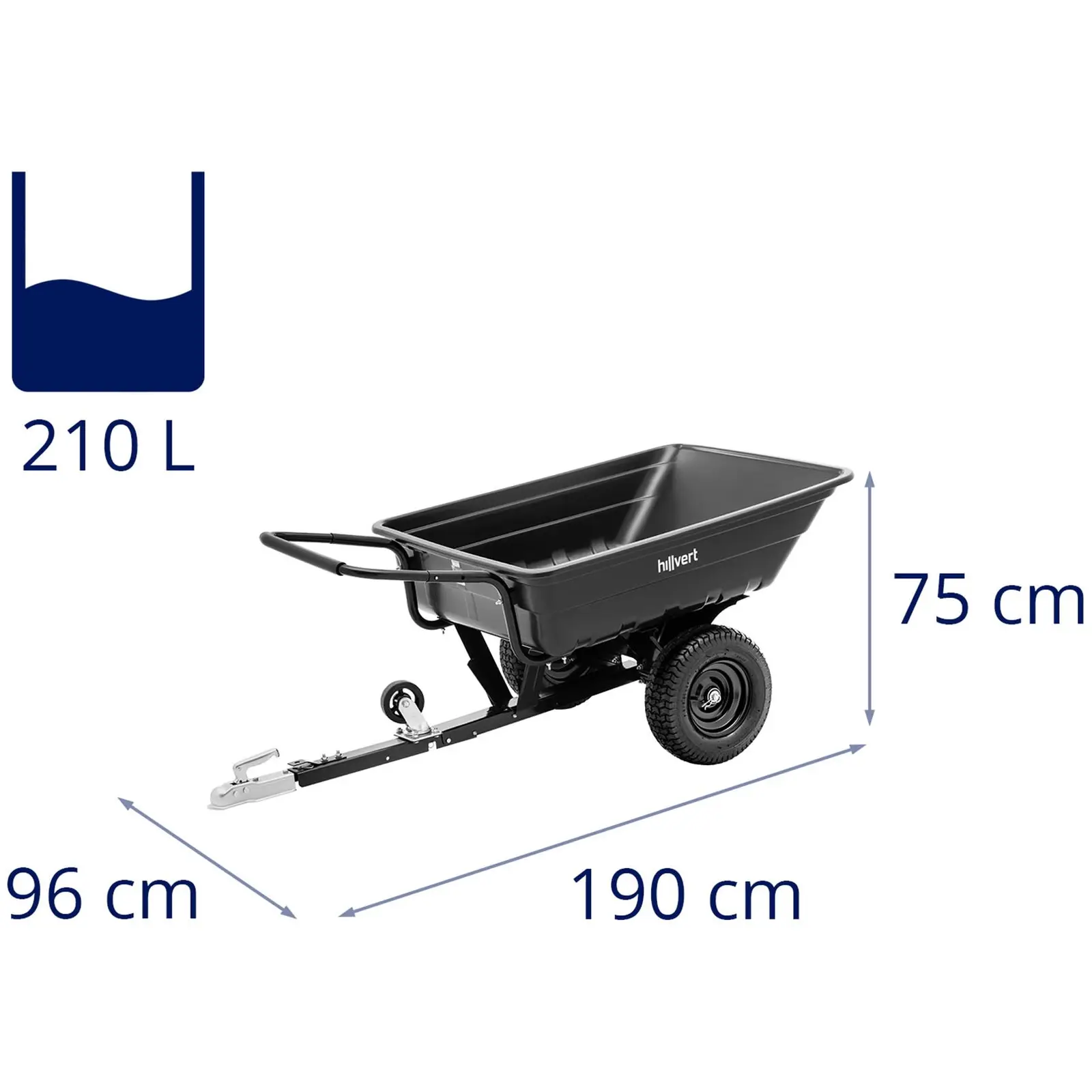 Gartenwagen - mit Anhängerkupplung - 300 kg - kippbar - 210 L