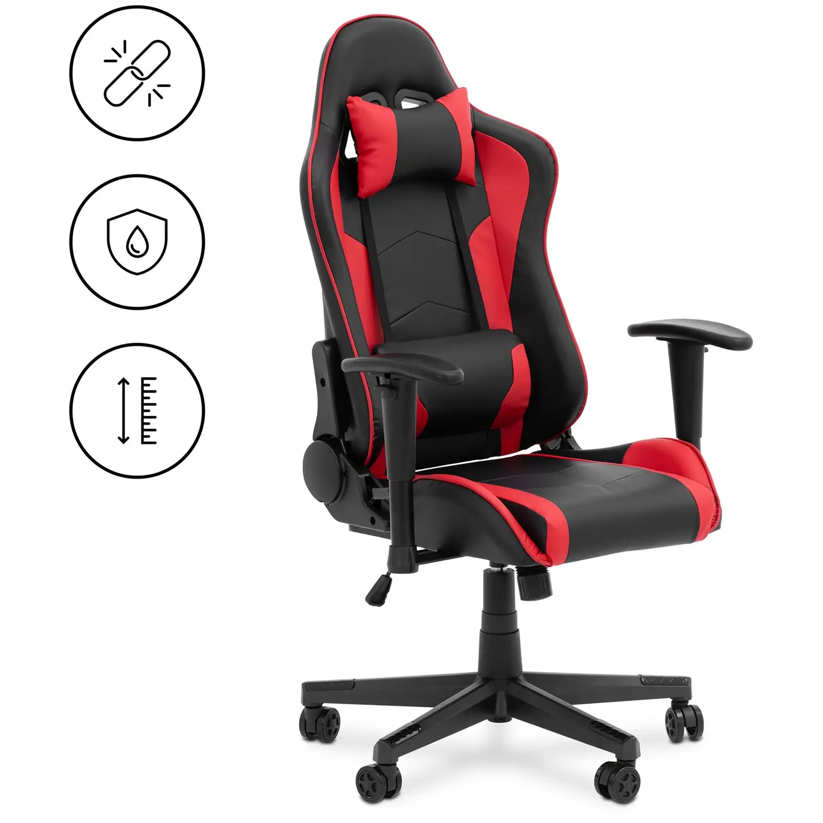 Gaming-Stuhl - mit Armlehnen - einstellbare Höhe / Rückenlehne - inkl. Nacken- und Lordosenstützen