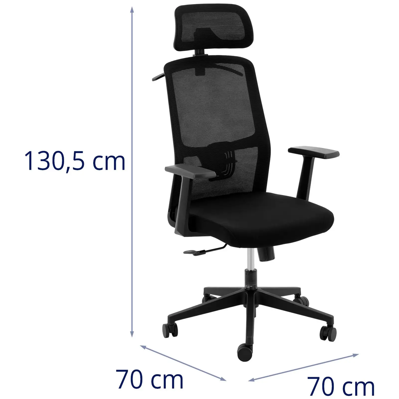 Bürostuhl - Netzrücken - Kopfstütze - 50 x 50.5 cm Sitz - bis 150 kg - schwarz