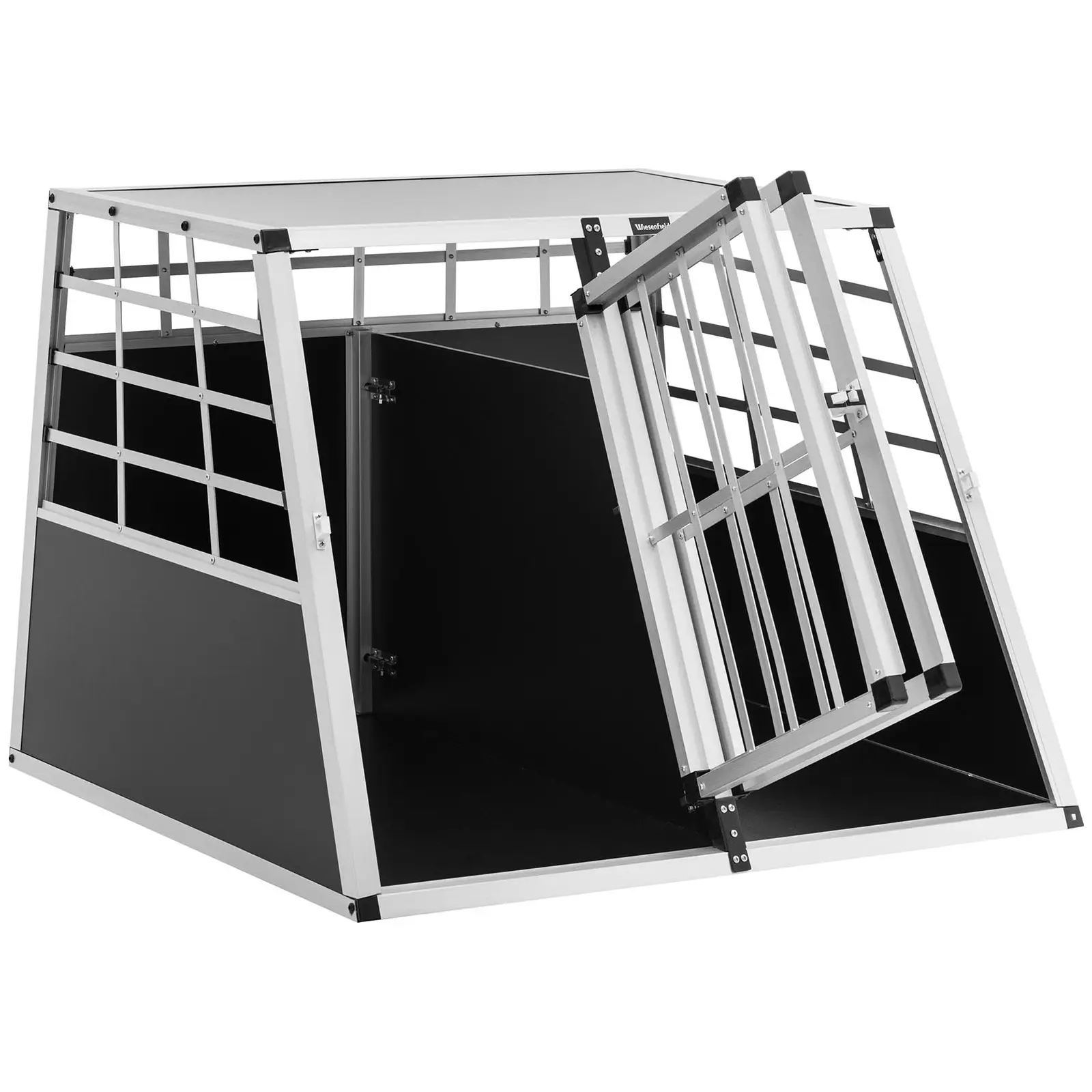 Hundetransportbox - Aluminium - Trapezform - 95 x 85 x 70 cm - mit Trenner