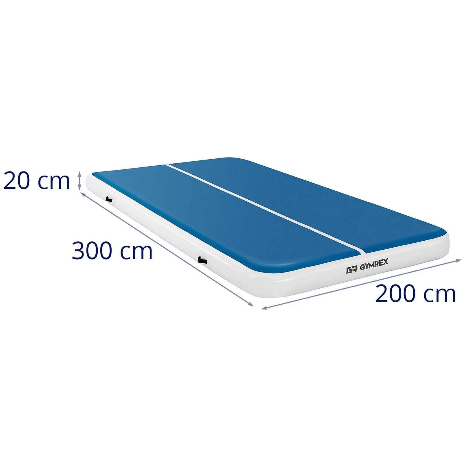 Set Aufblasbare Turnmatte inklusive Luftpumpe - 300 x 200 x 20 cm - 300 kg - blau/weiß