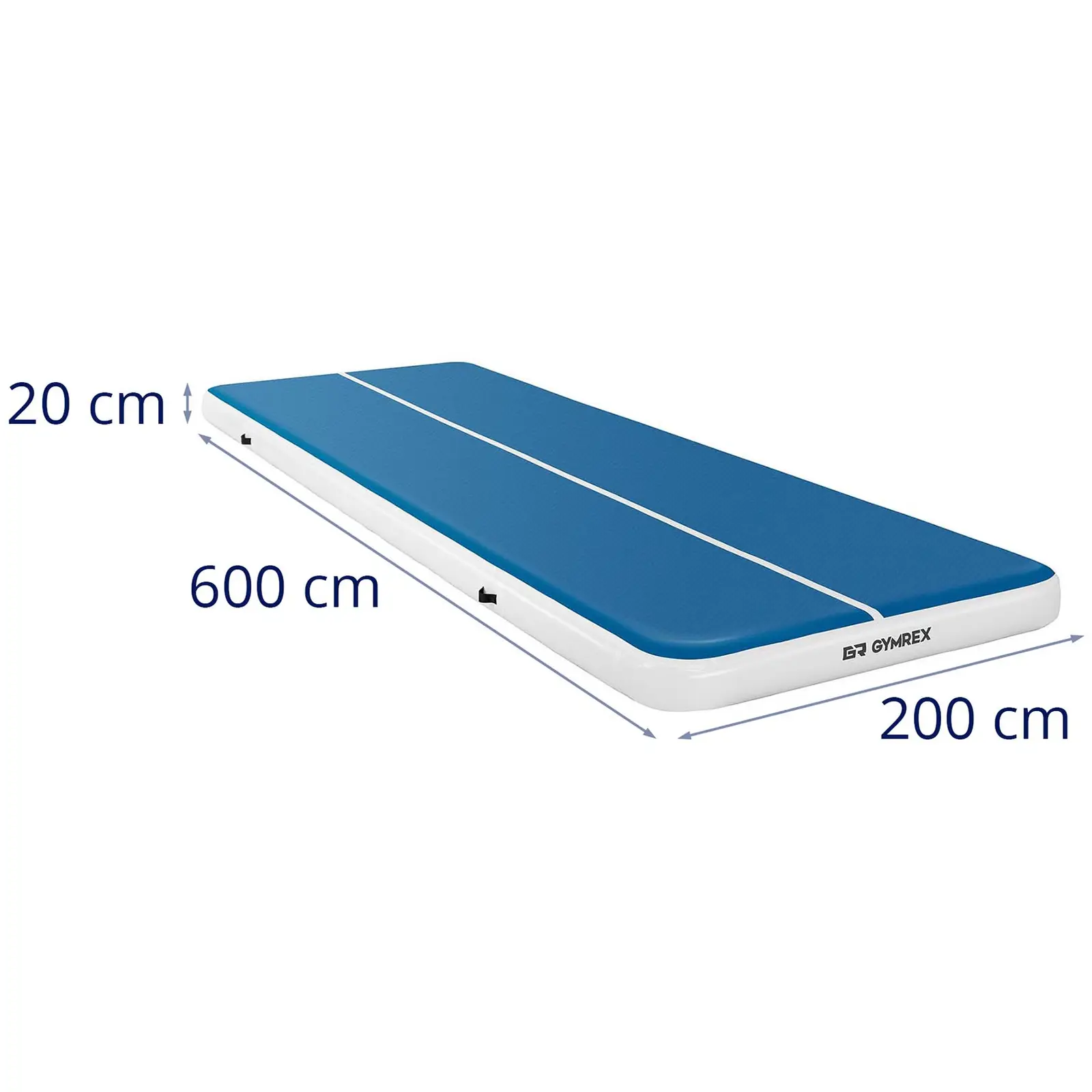 Set Aufblasbare Turnmatte inklusive Luftpumpe - 600 x 200 x 20 cm - 400 kg - blau/weiß
