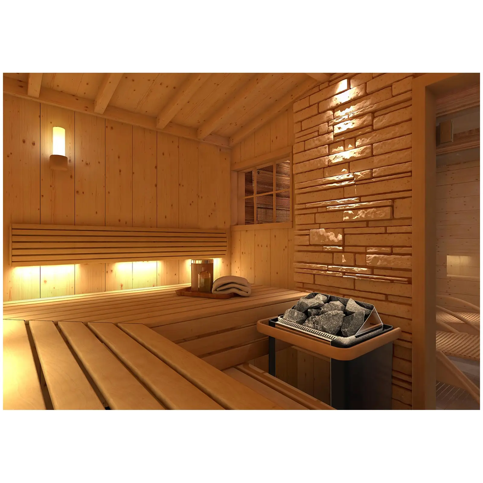 Set Saunaofen mit Saunasteuerung - 9 kW - 30 bis 110 °C - LED-Display - Edelstahlblende